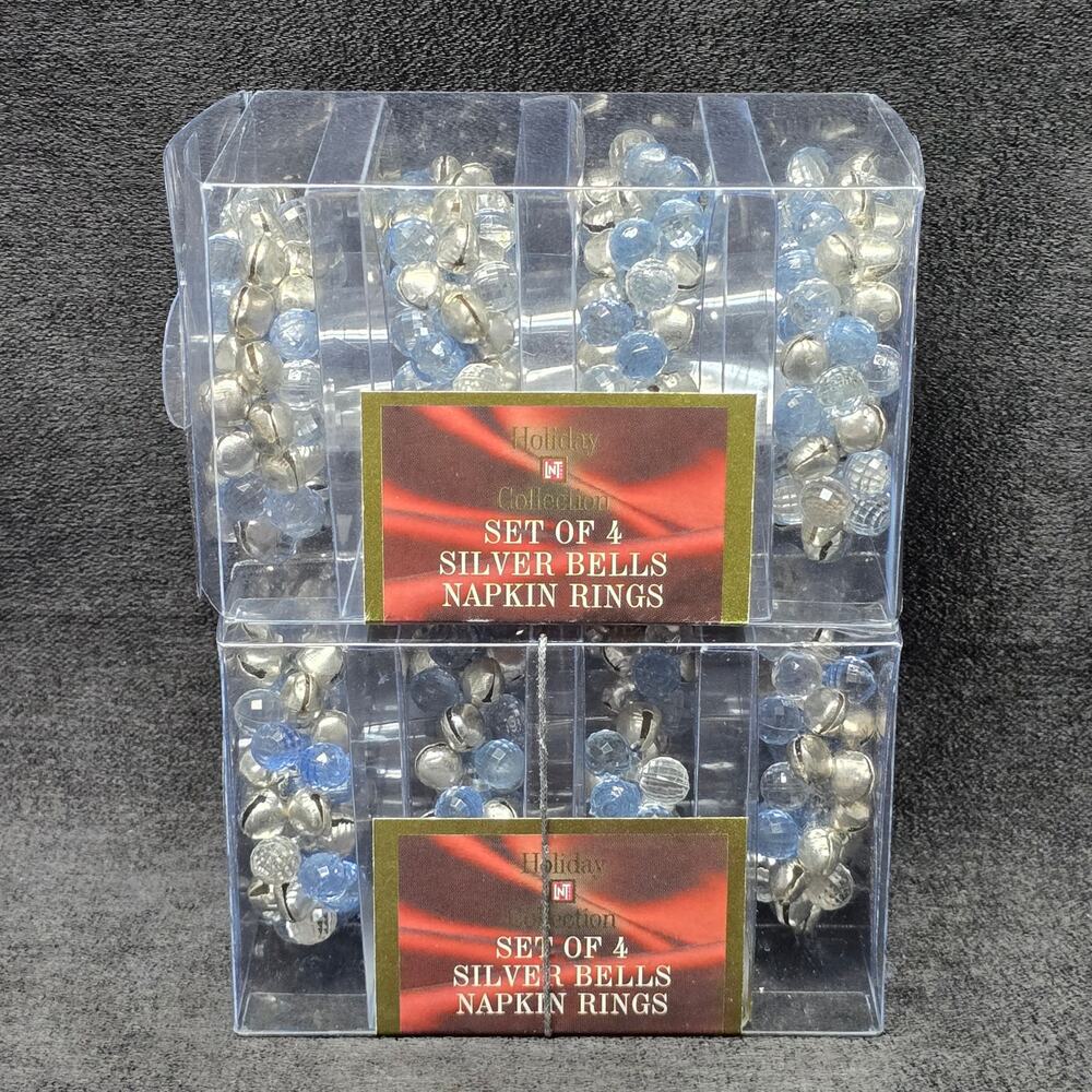 Holiday Collection Set of 4 Silver Bells Napkin Rings 8 Holders in Total